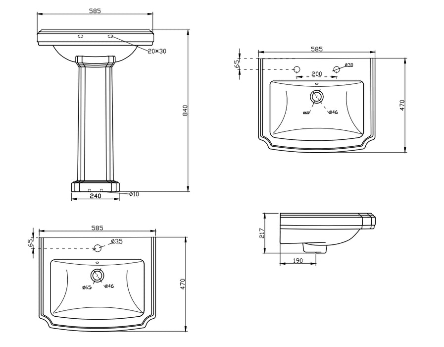 AICA Bathroom Traditional Pedestal Basin Sink  Full Floorstanding  - 1 Tap Hole