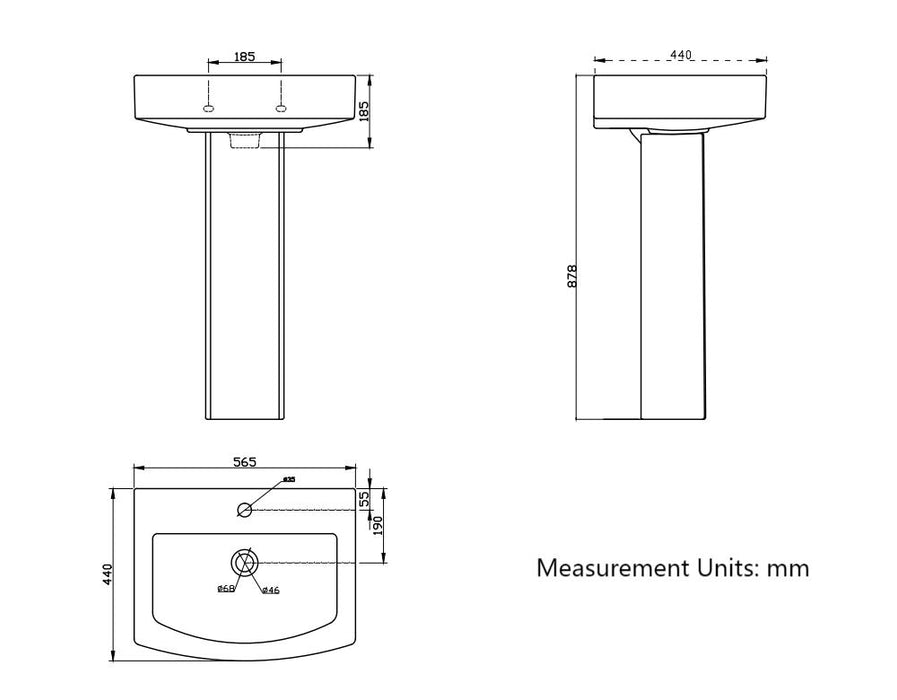 AICA Bathroom Pedestal Square Basin Sink Full Floorstanding Single Tap Hole