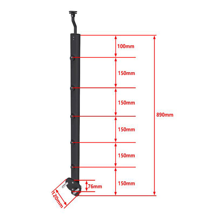 Aluminum Steps/Stairs Side Walls Angle Mobility Adjustable Black Handrail 2x0.87m