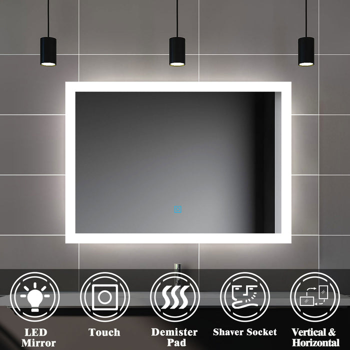 AICA Illuminated LED Bathroom Mirror Wall Mounted Smart Bathroom Vanity Mirror with Demister Pad Anti-fog  Mirror