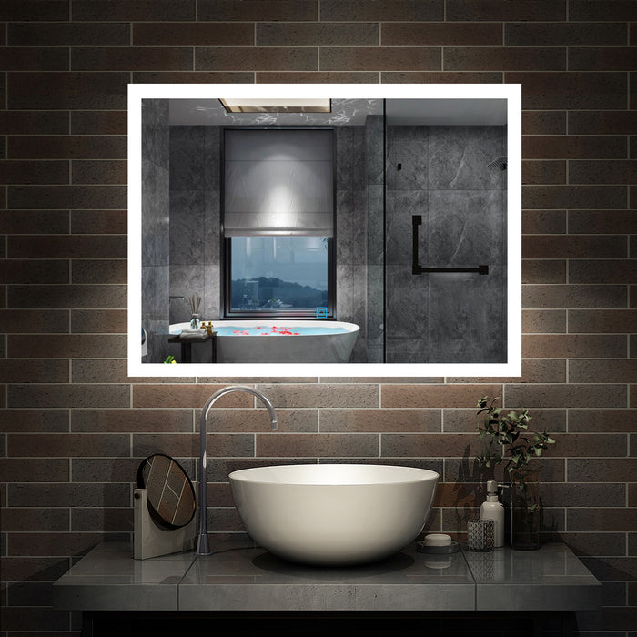 AICA Illuminated LED Bathroom Mirror Wall Mounted Smart Bathroom Vanity Mirror with Demister Pad Anti-fog  Mirror