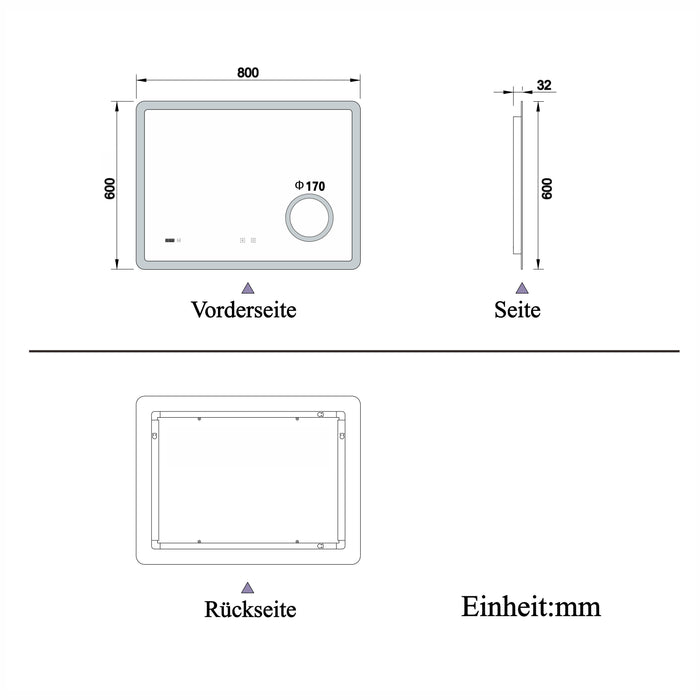 AICA Bathrooms LED Mirror Bluetooth Bathroom Mirror with LED Lights, Magnifying Bathroom Mirrors with Dimmable 3 Colors, Clock, Demister Pad,IlluminatedWall Mounted Vanity Mirror Horizontal/Vertical,Anti-fog