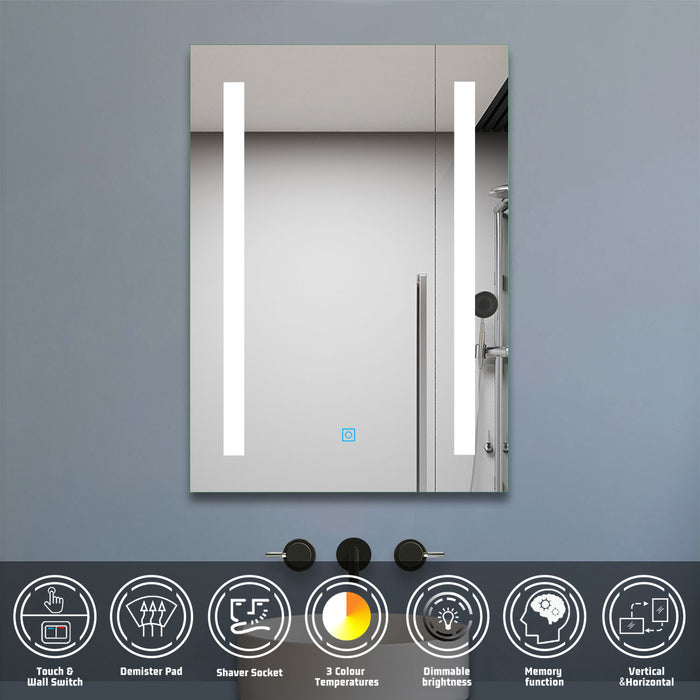 AICA Bathrooms LED Bathroom Mirror with Shaver Socket, Dimmable 50x70/60x80cm