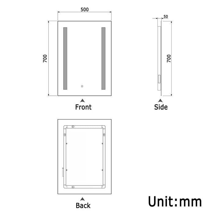 AICA Bathrooms LED Bathroom Mirror with Shaver Socket, Dimmable 50x70/60x80cm