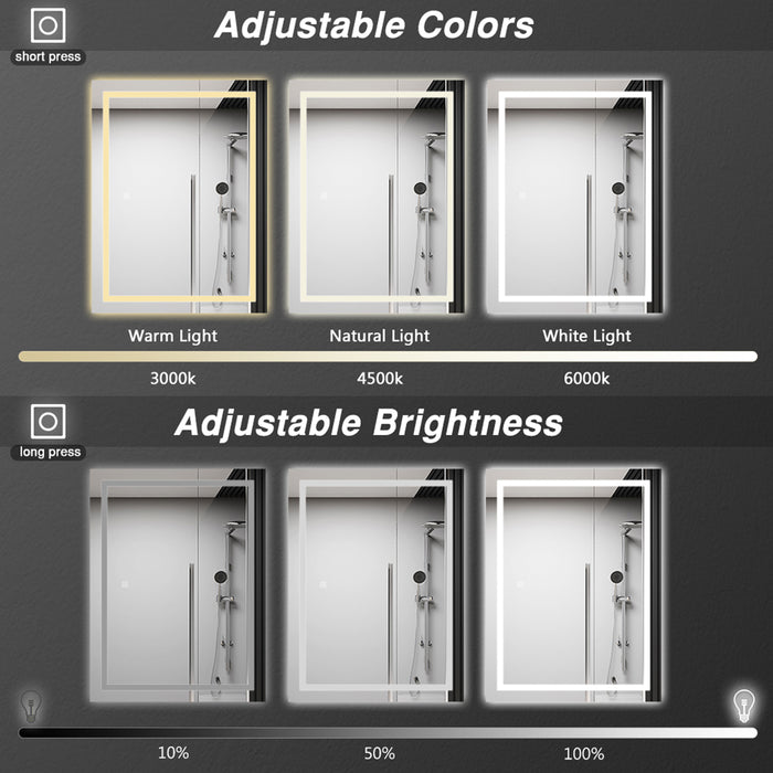 AICA Bathrooms 3 Colour LED Mirror, Anti-fog, Touch wall switch, Infinitely Dimmable, Power Failure Memory