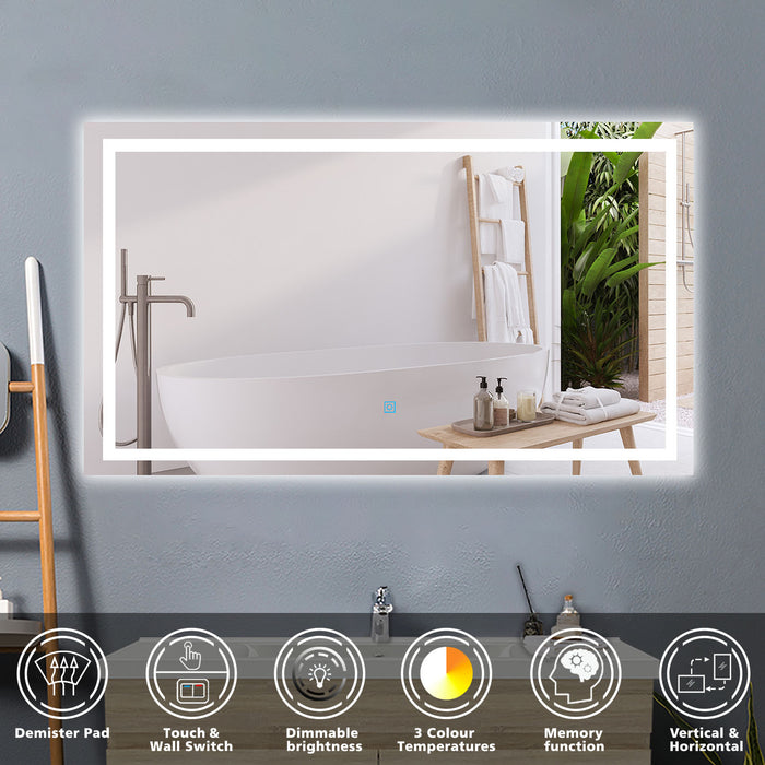 AICA Bathrooms 3 Colour LED Mirror, Anti-fog, Touch wall switch, Infinitely Dimmable, Power Failure Memory