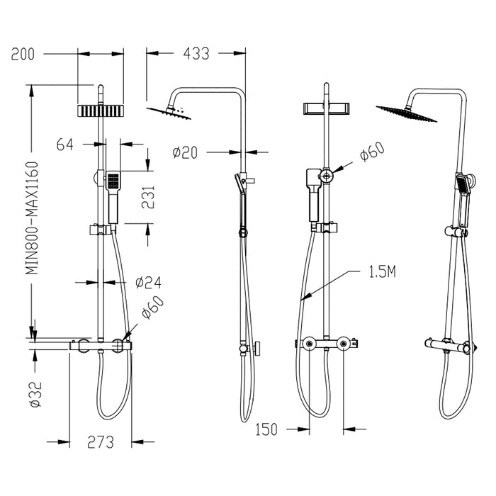 AICA square thermostatic shower