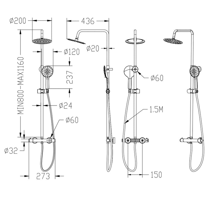 AICA round chrome shower set