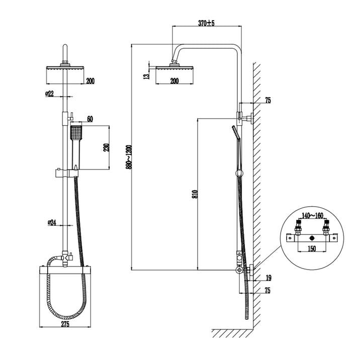 thermistatic shower 12F square set