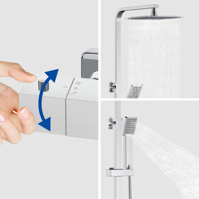 AICA Bathroom Thermostatic Shower Mixer Set Square Chrome Twin Head Exposed Valve