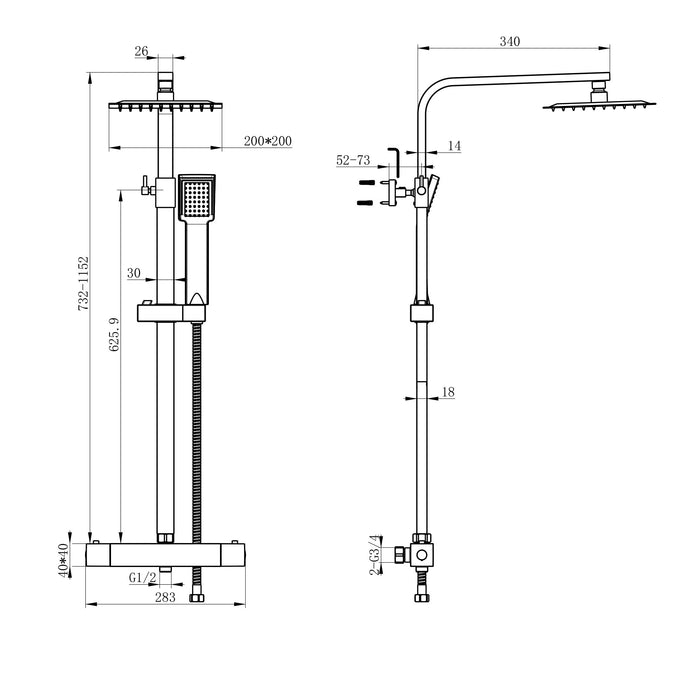 AICA Bathroom Thermostatic Shower Mixer Set Square Chrome Twin Head Exposed Valve