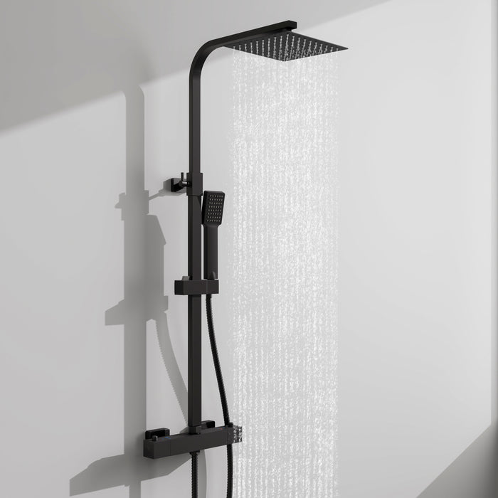 AICA Bathroom Thermostatic Shower Mixer Set Square Black Twin Head Exposed Valve