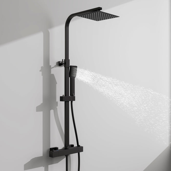 AICA Bathroom Thermostatic Shower Mixer Set Square Black Twin Head Exposed Valve