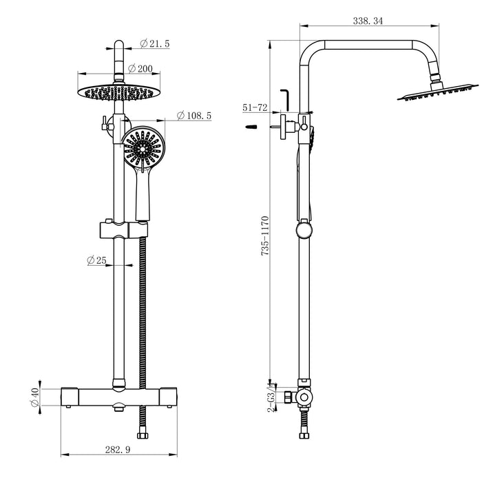 AICA Bathroom Stainless Steel Thermostatic Shower Mixer Set 21h