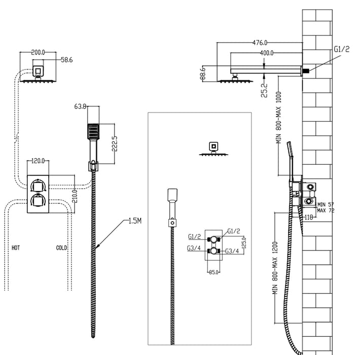 AICA conceal square shower set