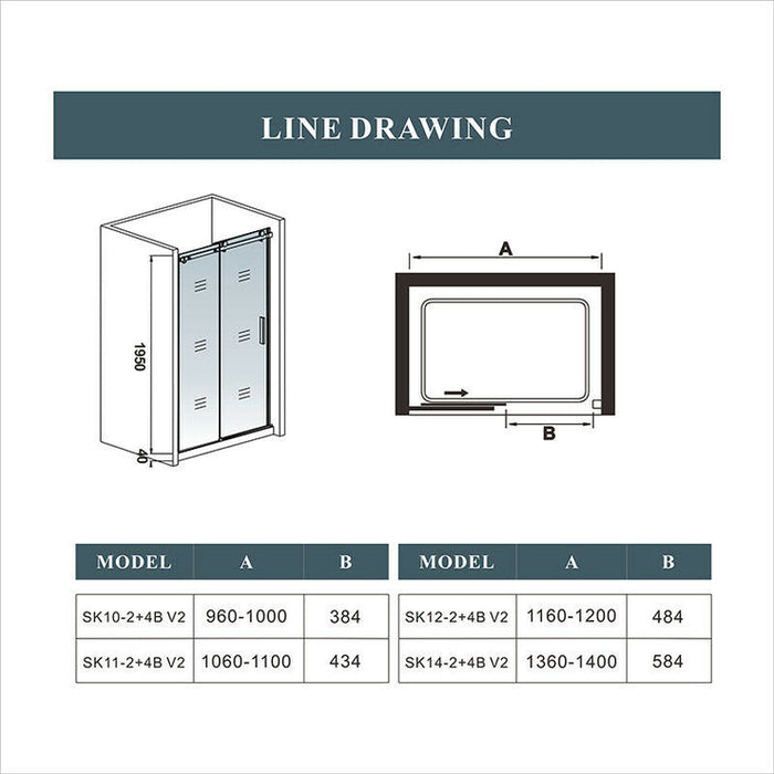 AICA Bathroom Shower Sliding Glass Door Bath 195cm Height