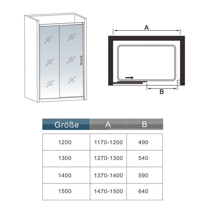 195cm Black Single Sliding Shower Door 8mm NANO Tempered Glass tray optional