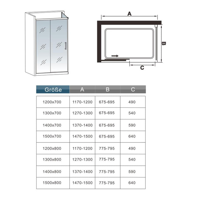 Sliding Shower Enclosure door+side panel EASY CLEAN 8mm Glass Shower tray