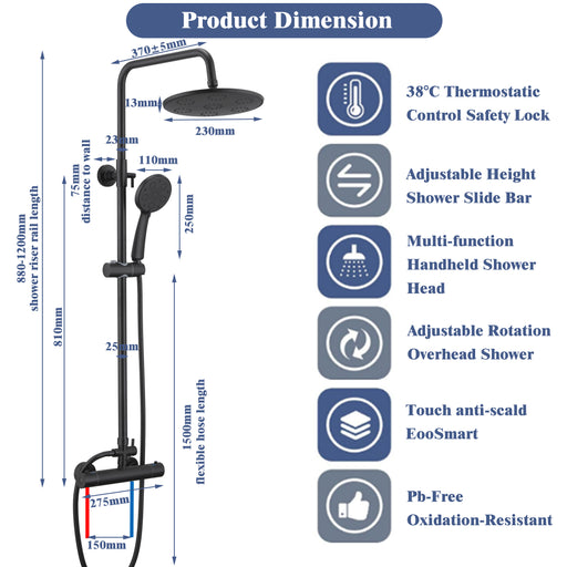 AICA Black Round Shower Set