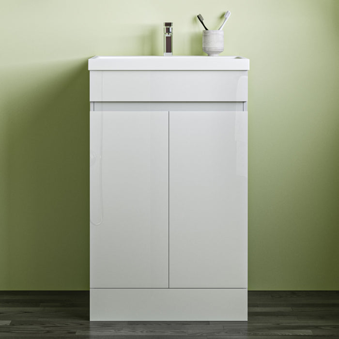 800x500mm Bathroom White Vanity Unit With Soft Close Doors|Storage Space|Artificial Stone Basin