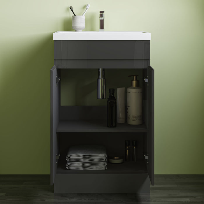 800x500mm Bathroom Anthracite Vanity Unit With Soft Close Doors|Storage Space|White Artificial Stone Basin