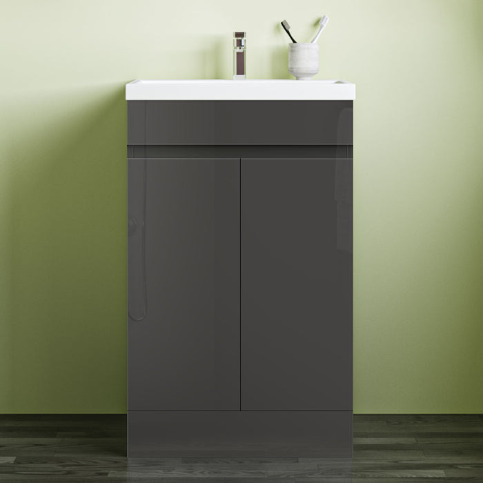 800x500mm Bathroom Anthracite Vanity Unit With Soft Close Doors|Storage Space|White Artificial Stone Basin