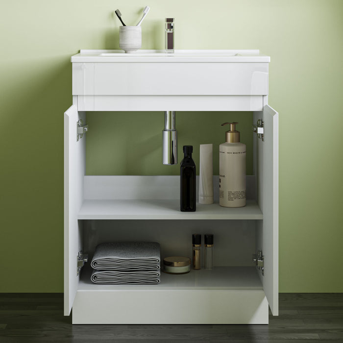 800x600mm Bathroom White Vanity Unit With Storage Space| Soft Close Doors| Thin Ceramic Basin