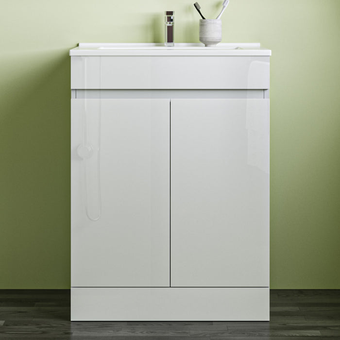 800x600mm Bathroom White Vanity Unit With Storage Space| Soft Close Doors| Thin Ceramic Basin