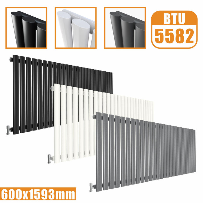 Horizontal Oval Column Single Designer radiator 600x1593MM White Anthracite Grey AICA