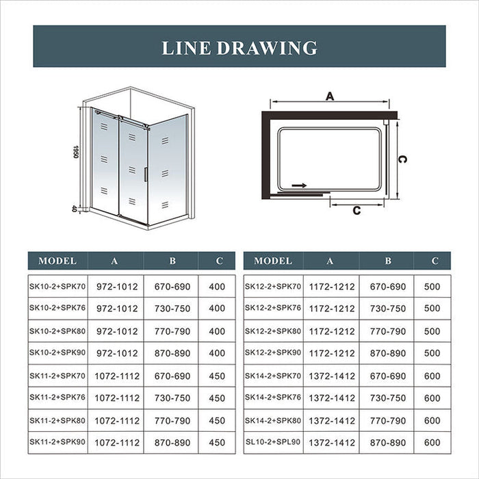 AICA Bathroom Shower Sliding Glass Door Bath 195cm Height