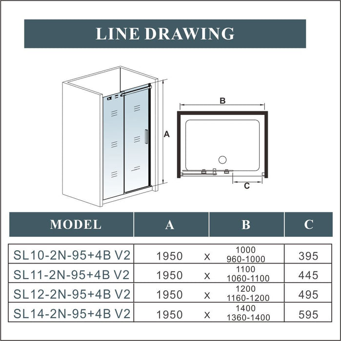 AICA Frameless Sliding Shower Glass Door 140x195cm