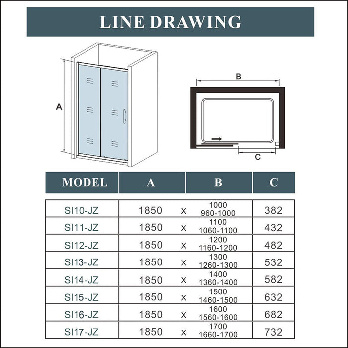 AICA Bathrooms Sliding Shower Glass Door 150x185cm