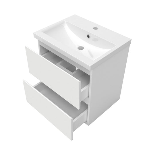 wall-hung white bathroom vanity unit with sink