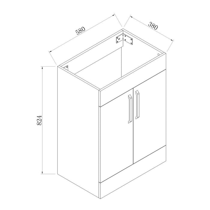 Freestanding 600mm Bathroom Vanity Unit with Basin-White,2 Doors,2 Shelves