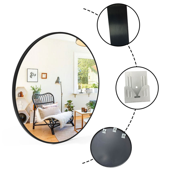 Modern Round Mirror Black Framed Wall Mounted