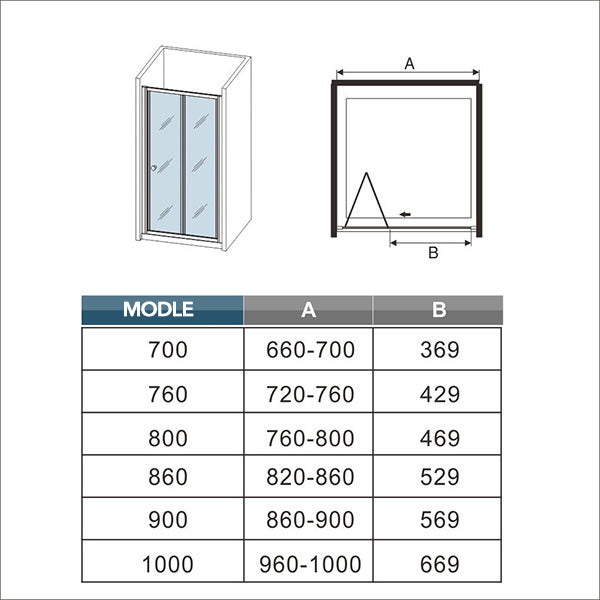 AICA-bathrooms-Bi fold-Shower-Glass-Door-1000mm-4