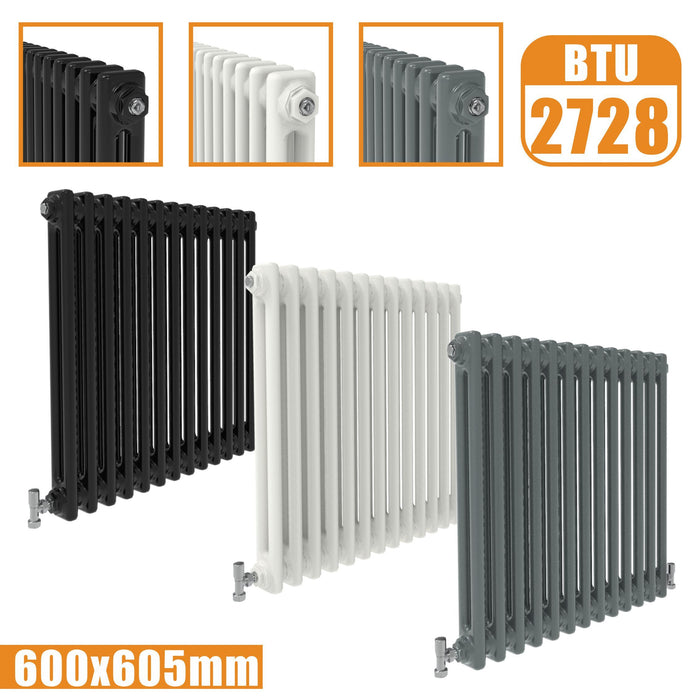 2Column Traditional Cast Iron Style radiator Horizontal 600x605 White Anthracite Vintage Rads