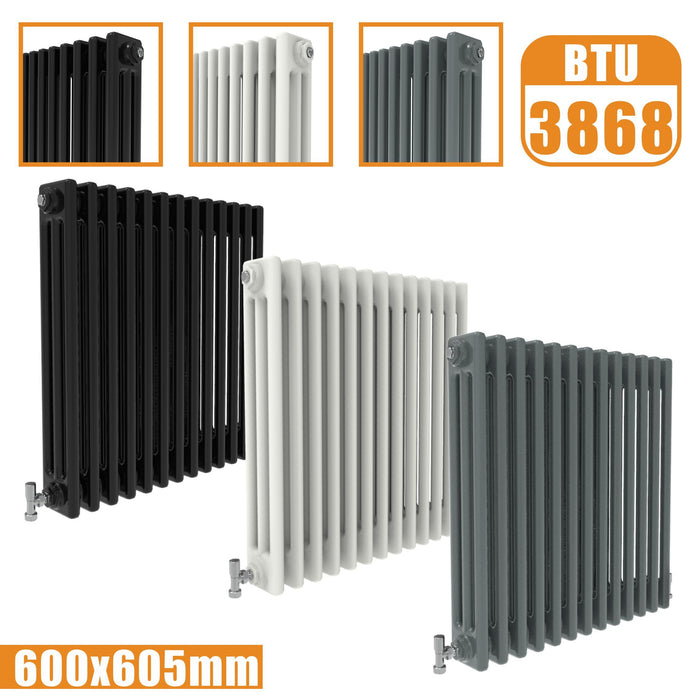 3Column Traditional Cast Iron Style radiator Horizontal 600x605 White Anthracite Vintage Rads