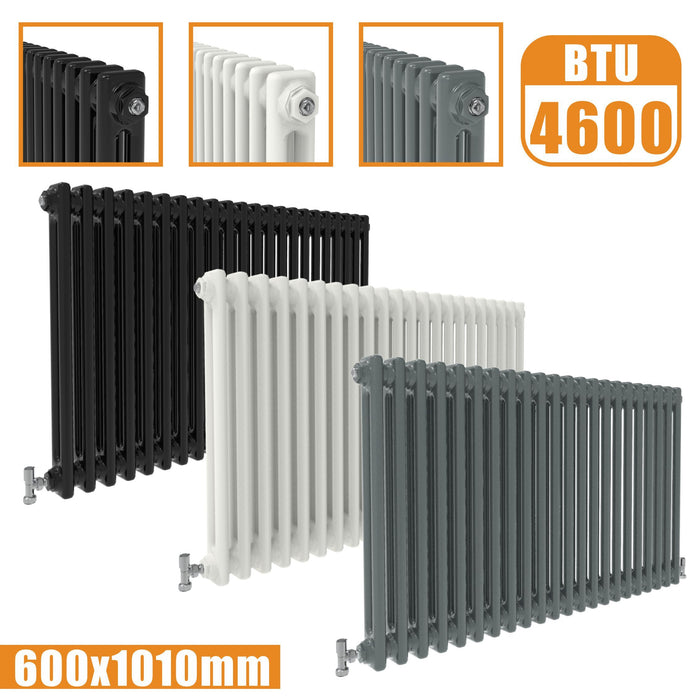 2Column Traditional Cast Iron Style radiator Horizontal 600x1010 White Anthracite Vintage AICA Rads