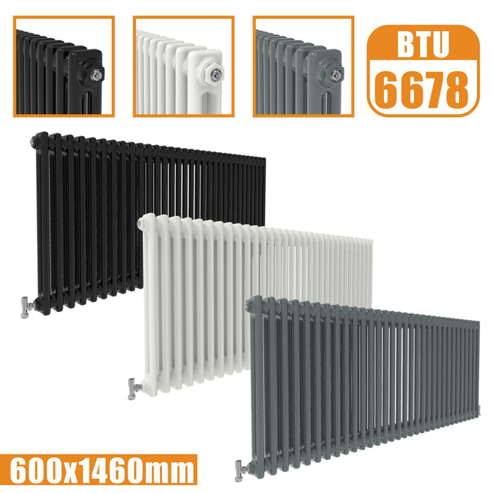 2Column Traditional Cast Iron Style radiator Horizontal 600x1460 White Anthracite Vintage AICA Rads