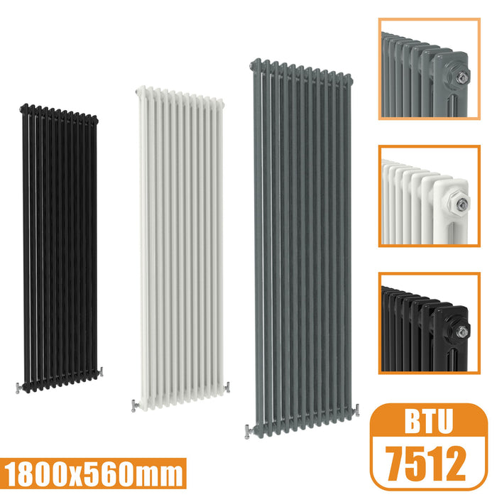 2Column Traditional Cast Iron Style 1800x560 Radiator Vertical Tall Vintage AICA Rads