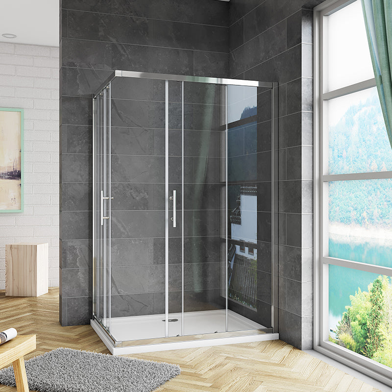 Corner entry sliding shower cubicle Shower Tray — Aica Bathrooms