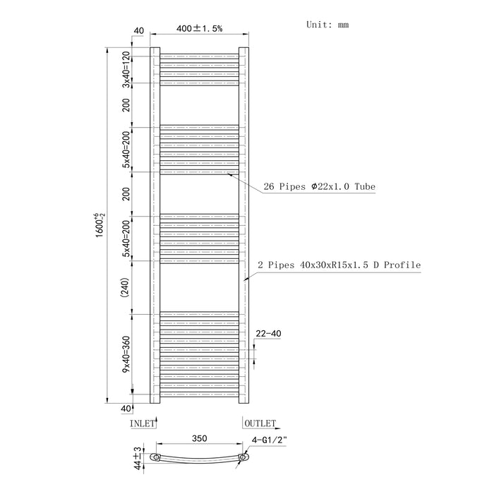 Chrome Bathroom Central Heating Towel Rail Curved Designer Ladder Radiator Warmer