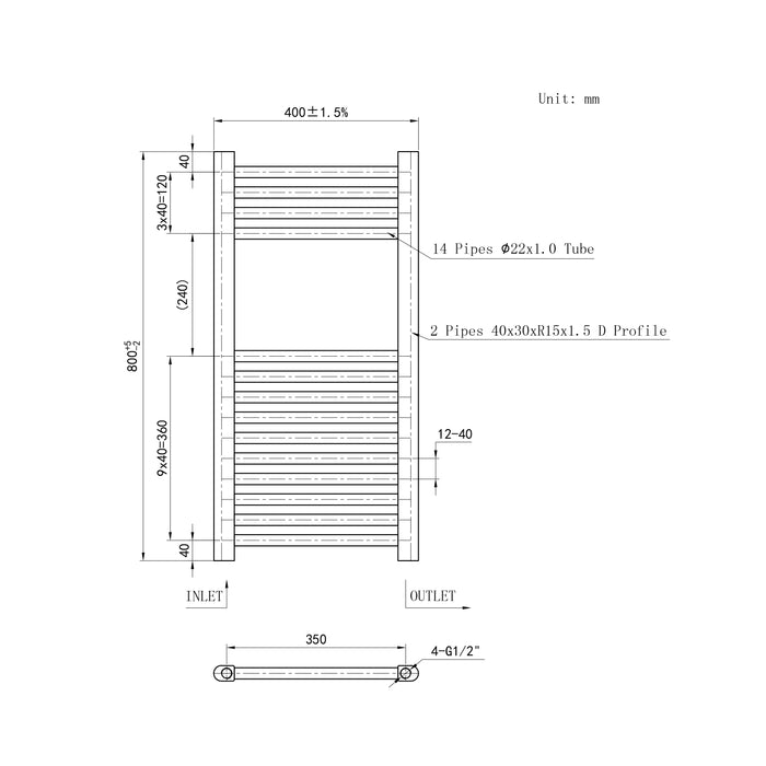 Matt Black Bathroom Central Heating Towel Rail Straight Designer Ladder Radiator Warmer