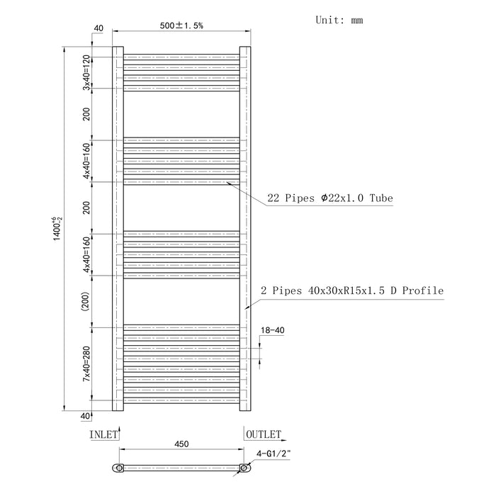 Matt Black Bathroom Central Heating Towel Rail Straight Designer Ladder Radiator Warmer