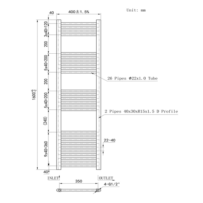 Matt Black Bathroom Central Heating Towel Rail Straight Designer Ladder Radiator Warmer