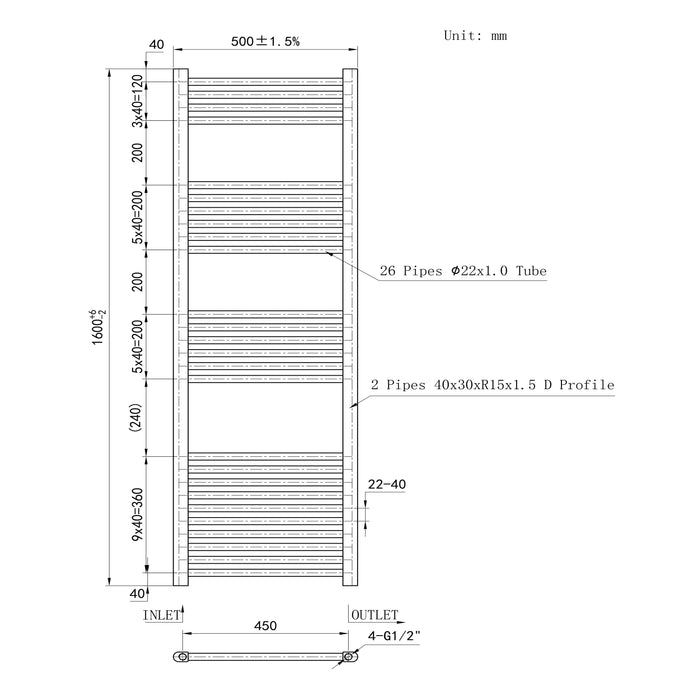 Matt Black Bathroom Central Heating Towel Rail Straight Designer Ladder Radiator Warmer