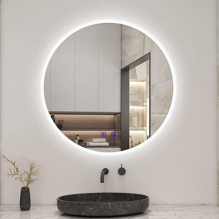 Round LED Bathroom Mirror with Demister Pad and Bluetooth 3 Colors Dimming Function