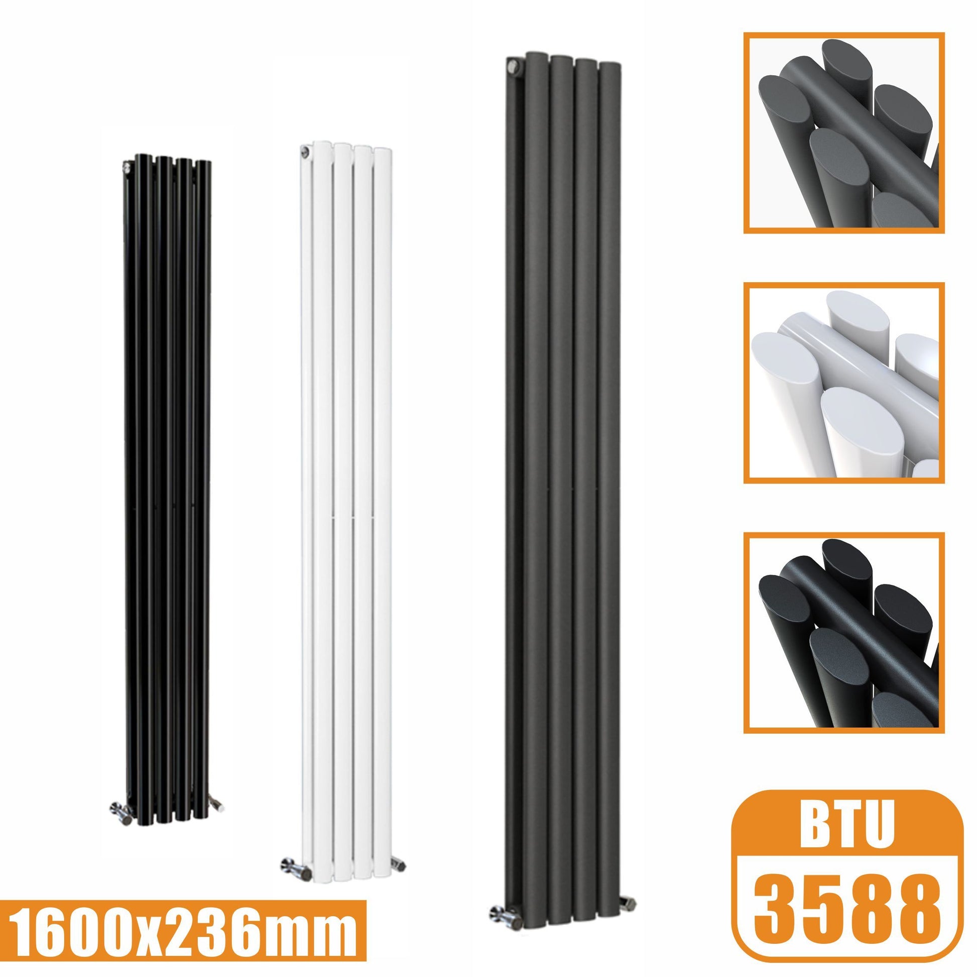 Oval Column White & Anthracite & Black Tall Vertical Central Heating R –  Aica Bathrooms