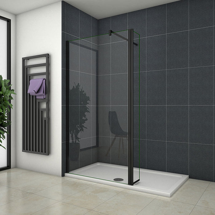 Black Walk In AICA shower enclosure, Wet Room Shower screen, 1850,1950,2000